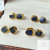 Raw Blue Sapphire Stud Earrings, September Birthstone Earrings, Rough Stone Earrings, Birthstone Stud Earrings